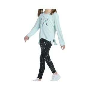 adidas Girls Floral Halo Mint Long Sleeve Tee Black Leggings Set Toddler 2T NEW